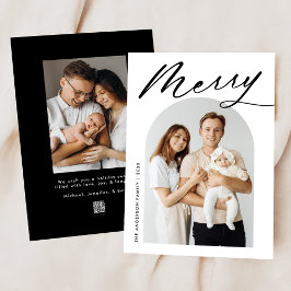Tarjeta Festiva Minimalista Merry Black Script 2 Photo