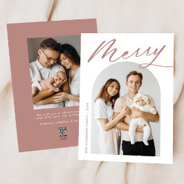Tarjeta Festiva Minimalista Merry Dusty Rose Script 2 Foto