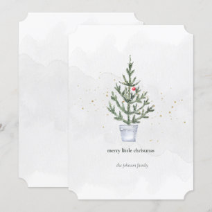 Tarjeta Festiva Minimalista Merry Little Christmas Tree Watercolor