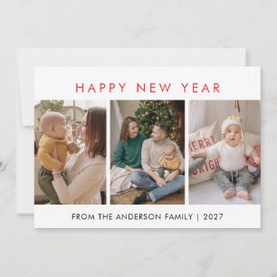 Tarjeta Festiva Minimalista Moderna Colage de 5 Fotos Año Nuevo