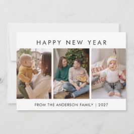 Tarjeta Festiva Minimalista Moderna Colage de 5 Fotos Año Nuevo
