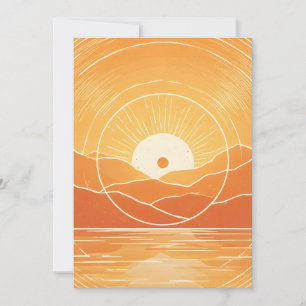 Tarjeta Festiva Minimalista Montaña Océano Atardecer Retro Zen