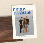 Tarjeta Festiva Minimalista negrita Azul Moderno foto Personalizad<br><div class="desc">Minimalista negrita cobalto azul y blanco moderno Hanukkah Personalizado tarjeta de vacaciones</div>