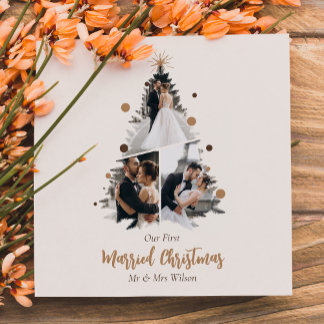 Tarjeta Festiva Minimalista Nuestra primera foto de Navidades casa