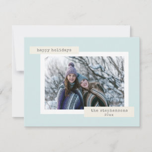 Tarjeta Festiva Minimalista Retro Pastel Azul Foto Personalizada