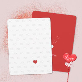 Tarjeta Festiva Minimalista rojo y blanco XO XO Corazón de San Val