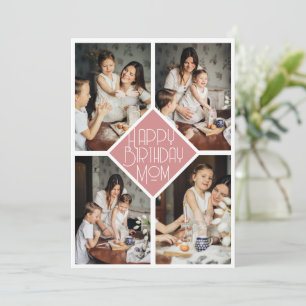 Tarjeta Festiva Minimalista Rosa Pizarra Cumpleaños Mamá Fotos Múl