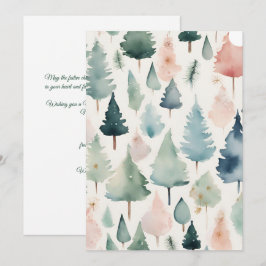 Tarjeta Festiva Minimalista y moderna acuarela de árboles navideño
