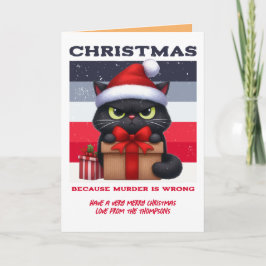 Tarjeta Festiva Mínimo Caos Foto Divertida de Gato Navideña Retro