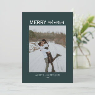 Tarjeta Festiva Mínimo de merry y recién casados foto verde