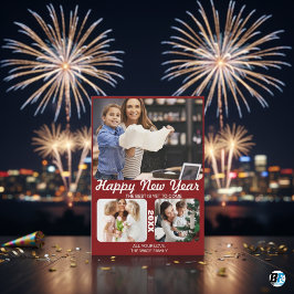 Tarjeta Festiva Mínimo Feliz Año Nuevo Blanco 3 Collage Multi Foto