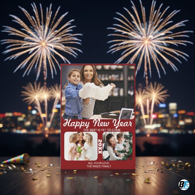 Tarjeta Festiva Mínimo Feliz Año Nuevo Blanco 3 Collage Multi Foto (Subido por el creador)