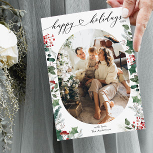 Tarjeta Festiva Mínimo Foto Única Blanco Rojo 