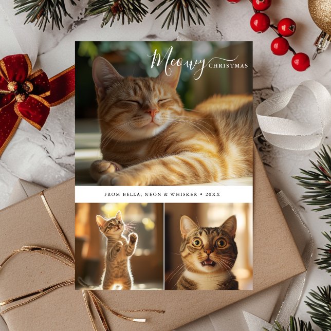 Tarjeta Festiva Mínimo Gato Cute Meowy Navidades 3 Collage de foto (Subido por el creador)