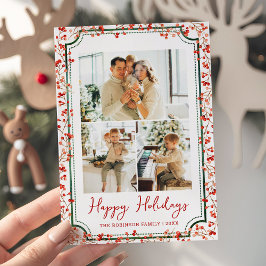 Tarjeta Festiva Mínimo Invierno Berries Felices Fiestas 3 Foto