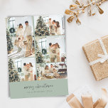 Tarjeta Festiva Mínimo Merry Christmas Script Collage de fotos Sag<br><div class="desc">Invitación minimalista de Feliz Navidad Multi 6 Collage de fotos con caligrafía de escritura tipografía en verde sabio</div>