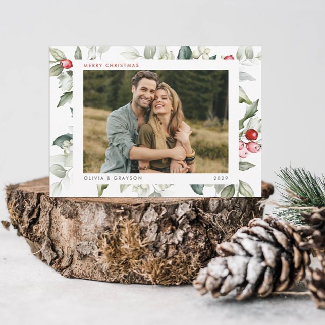 Tarjeta Festiva Mínimo moderno acuarela Holiday Holly Photo (Subido por el creador)