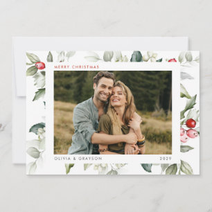 Tarjeta Festiva Mínimo moderno acuarela Holiday Holly Photo