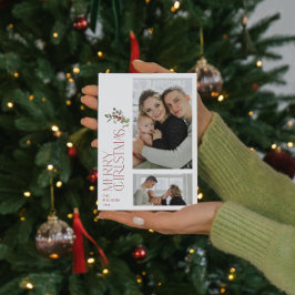 Tarjeta Festiva Mínimo moderno Borgoña Merry Typography 2 Foto