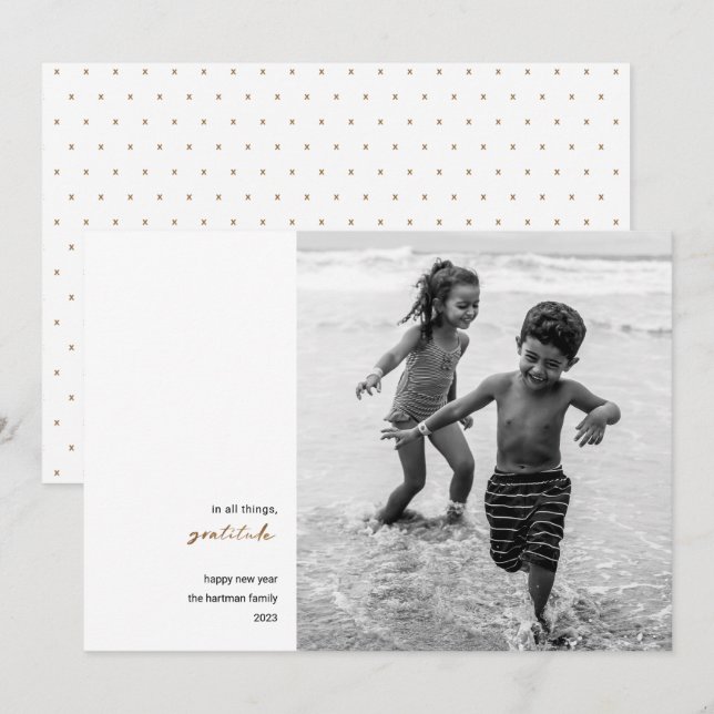 Tarjeta Festiva Mínimo moderno | Foto Gratitud Oro Año Nuevo (Anverso / Reverso)