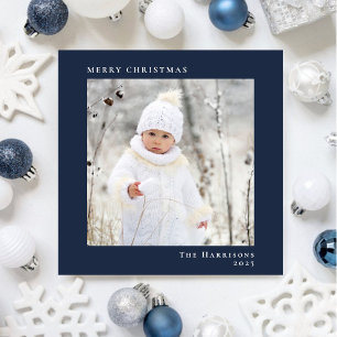Tarjeta Festiva Mínimo moderno Fotos navideñas azul