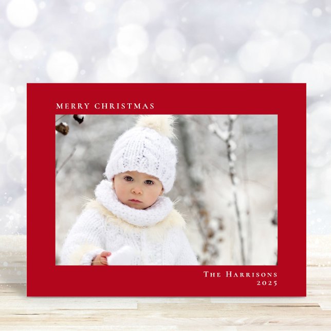 Tarjeta Festiva Mínimo moderno Fotos navideñas rojas (Share the love and warmth of the season with your personalized photo Christmas card)