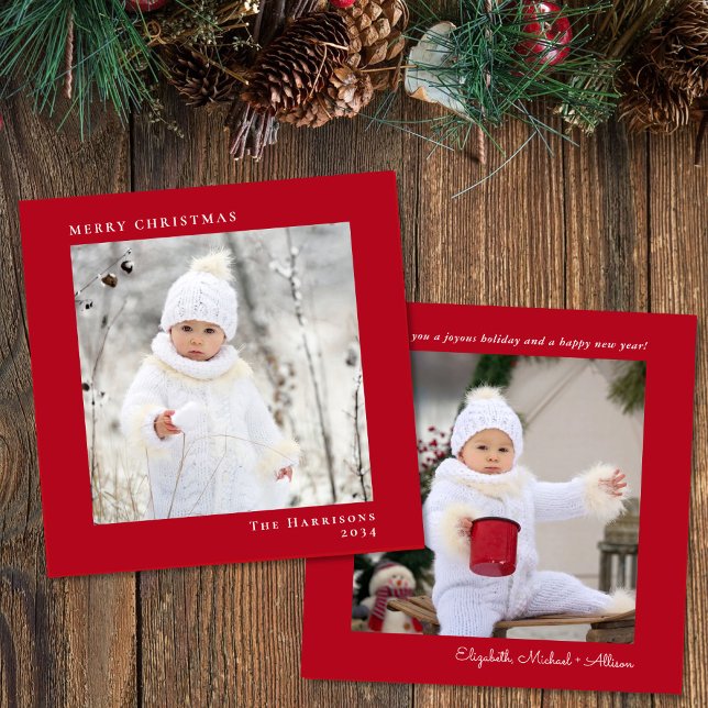 Tarjeta Festiva Mínimo moderno Fotos navideñas rojas (Share the love and warmth of the season with your personalized photo Christmas card)