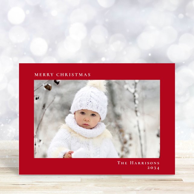 Tarjeta Festiva Mínimo moderno Fotos navideñas rojas (Share the love and warmth of the season with your personalized photo Christmas card)