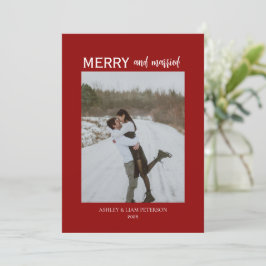 Tarjeta Festiva Mínimo Navidades de fotos de merry y recién casado