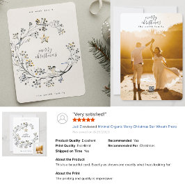 Tarjeta Festiva Mínimo Orgánico Merry Christmas Star Wreath Photo