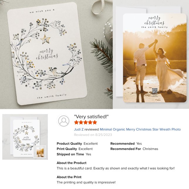 Tarjeta Festiva Mínimo Orgánico Merry Christmas Star Wreath Photo (Subido por el creador)