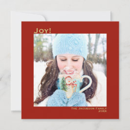 Tarjeta Festiva Mínimo Plaza 1 Foto Simple Alegría Roja Y Oro