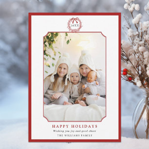 Tarjeta Festiva Mínimo rojo y blanco Fotos felices de vacaciones
