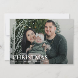 Tarjeta Festiva Mínimo verde oscuro Primera foto de la familia nav