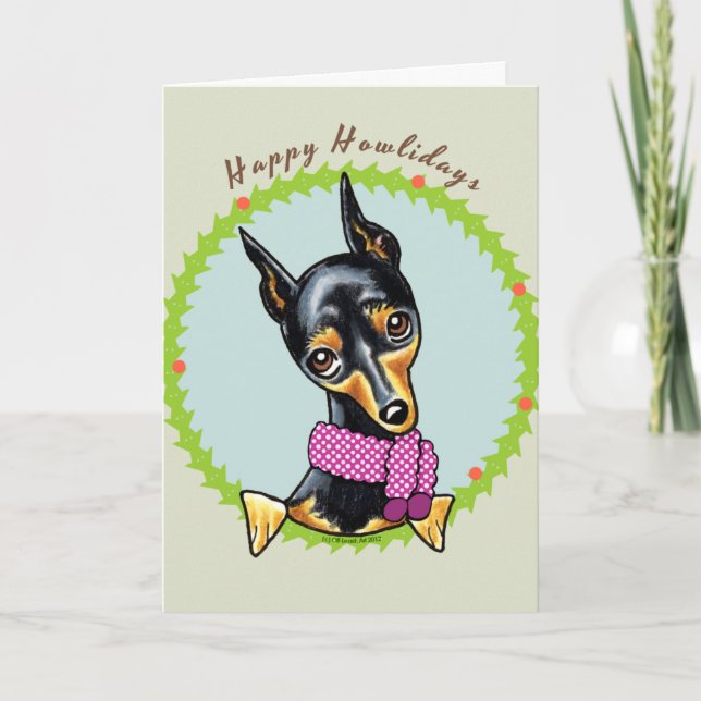 Tarjeta Festiva Ministra Pinscher Happy Howlidays (Anverso)