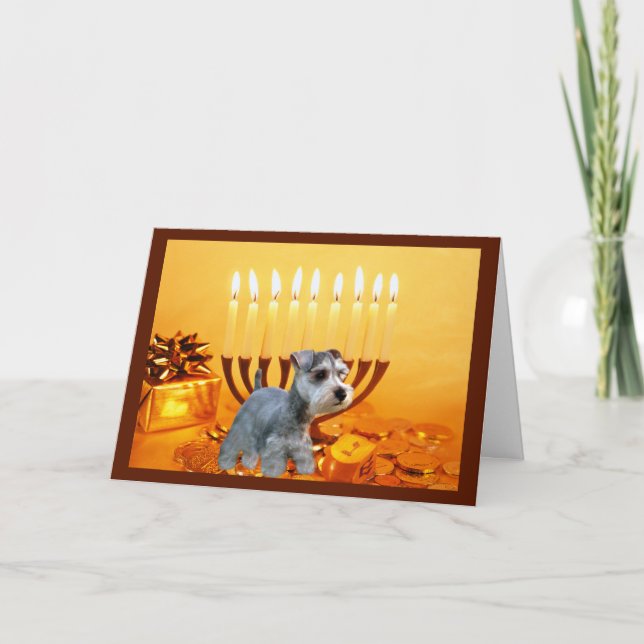 Tarjeta Festiva Ministra Schnauzer Chanukah Card Menorah (Anverso)