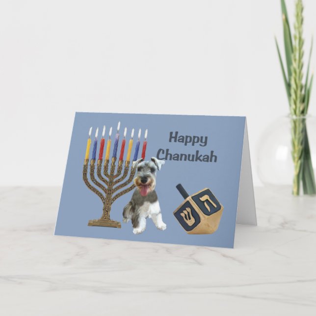 Tarjeta Festiva Ministra Schnauzer Chanukah Card Menorah Dreidel (Anverso)