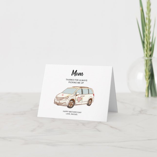 Tarjeta Festiva Minivan Mamá Día de la Madre Cute Mejor Mamá (Anverso)