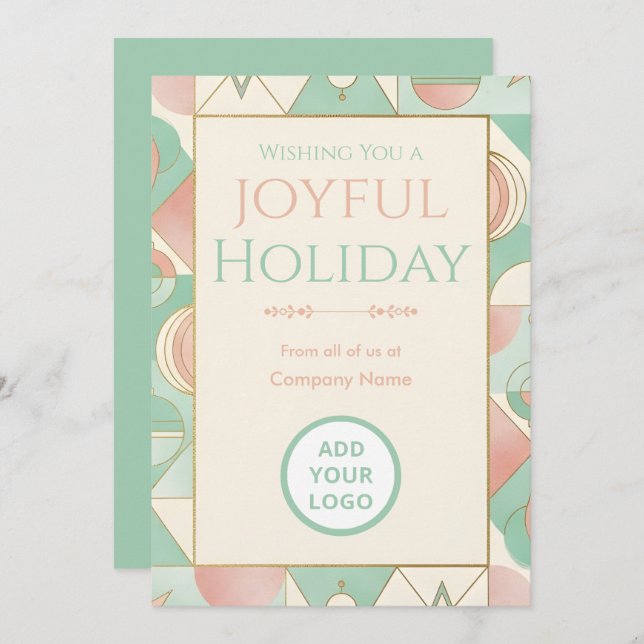 Tarjeta Festiva Mint & Blush Retro | Logo-Ready Corporate (Anverso / Reverso)