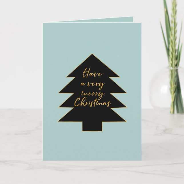 Tarjeta Festiva Mint Gold Black Merry Christmas Tree (Anverso)