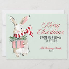 Tarjeta Festiva Mint Green Christmas Bunny Flat Holiday Card
