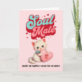 Tarjeta Festiva Mint Pink Soul Mate Retro Cat Valentine’s Day Card