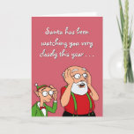 Tarjeta Festiva Mirando a Santa<br><div class="desc">Funny Navidades Card Santa te está observando - por Monkey Moto Graphics</div>