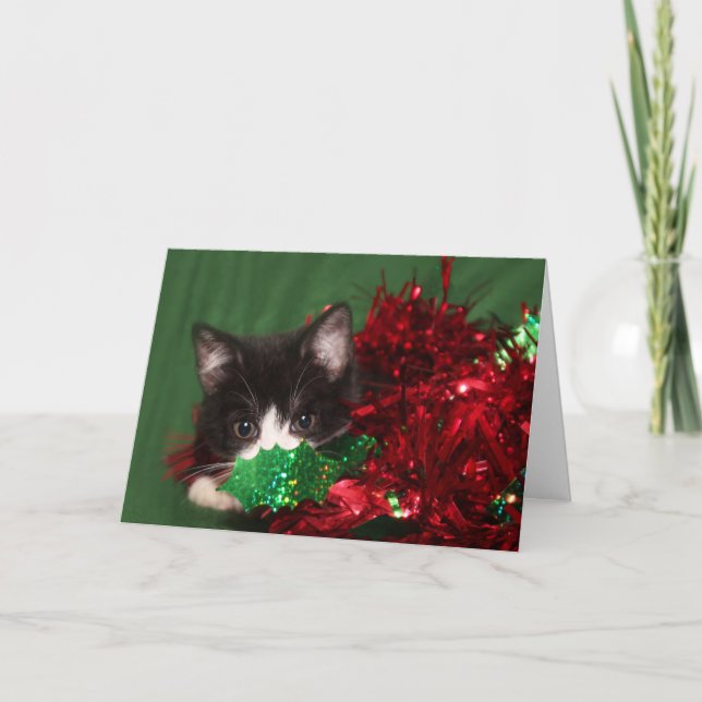 Tarjeta Festiva Mirando a Santa Claus (Anverso)