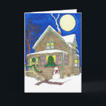 Tarjeta Festiva Mirando hacia dentro<br><div class="desc">Snowman Observa Las Decoraciones De Las Vacaciones</div>
