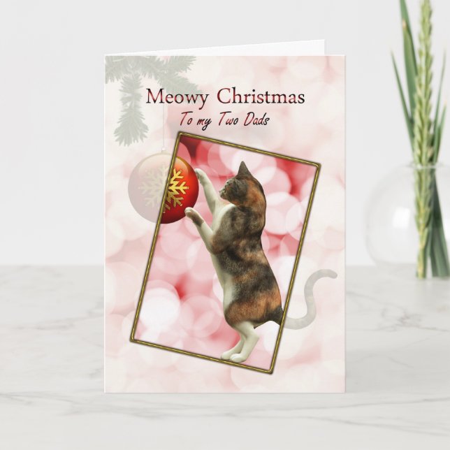 Tarjeta Festiva Mis dos papás, Navidades Meowy (Anverso)
