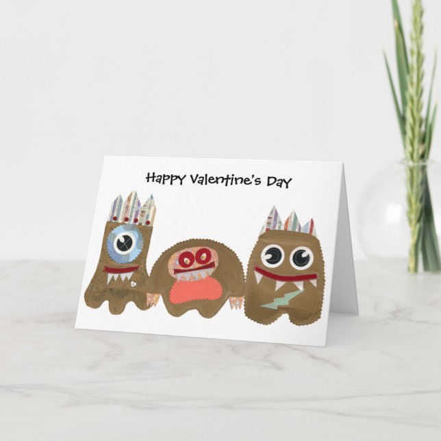 Tarjeta Festiva Mis monstruos, feliz Día de San Valentín (Anverso)