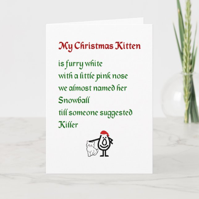 Tarjeta Festiva Mis Navidades Kitten - un divertido poema de Feliz (Anverso)
