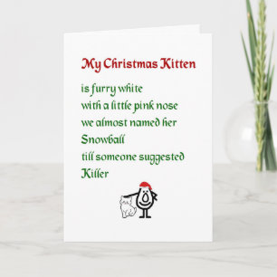 Tarjeta Festiva Mis Navidades Kitten - un divertido poema de Feliz