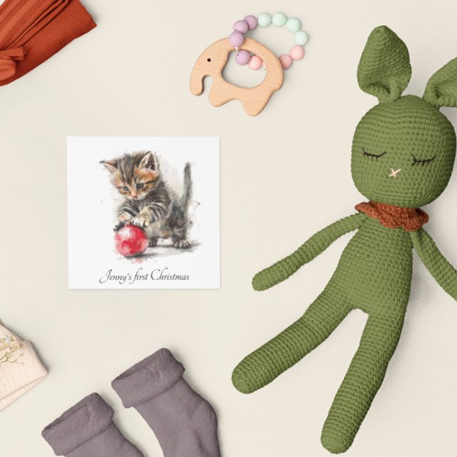 Tarjeta Festiva Mis primeras navidades, lindo personalizable gatit (Subido por el creador)